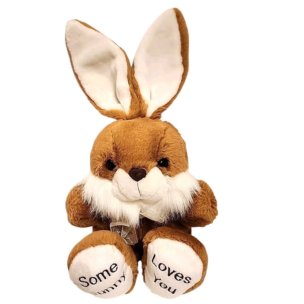 Carlton Cards Some Bunny Loves You Brown White Easter Bunny Rabbit Plush 14"